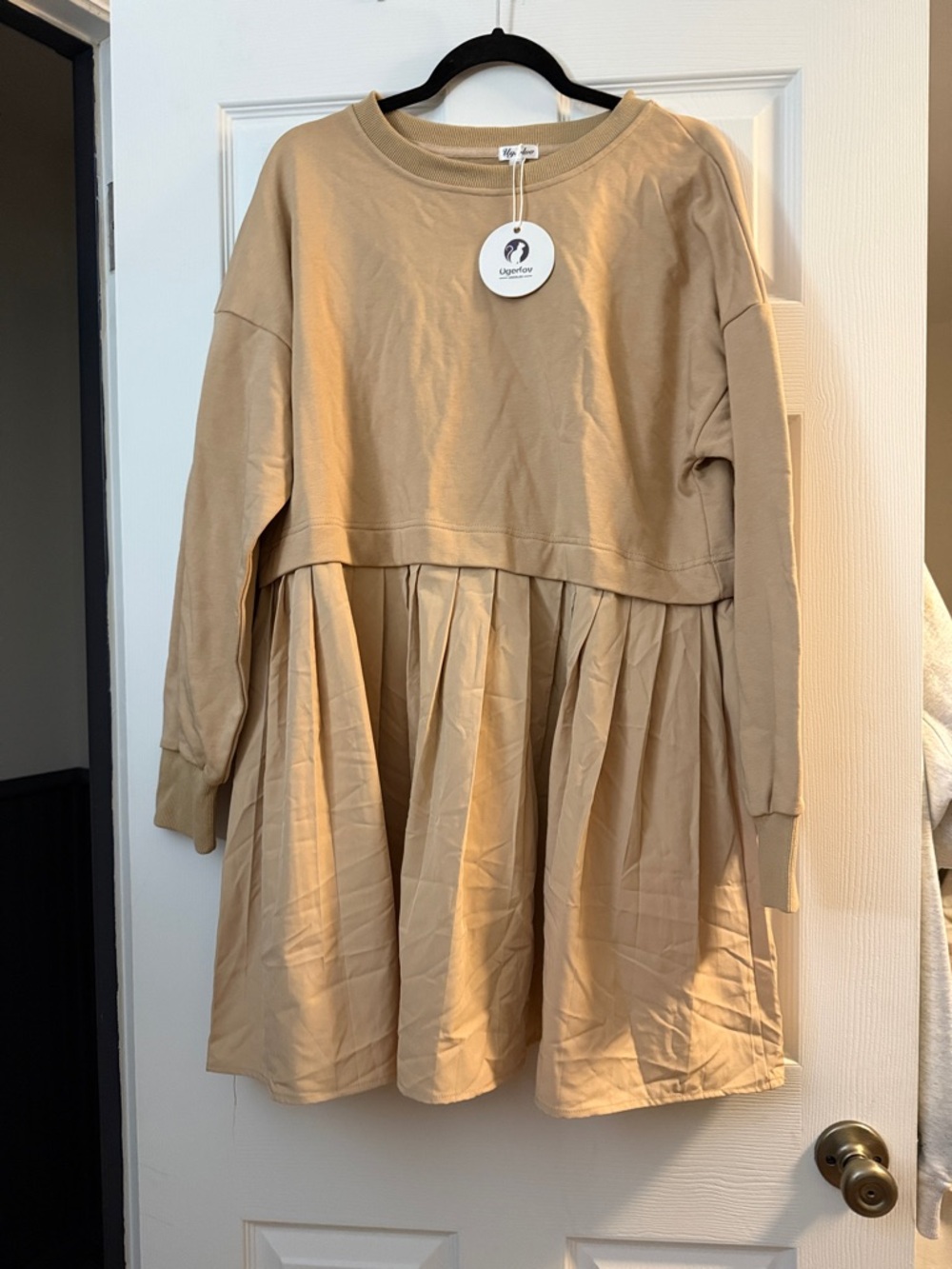 Beige Pleated Sweatshirt Dress - Casual Chic